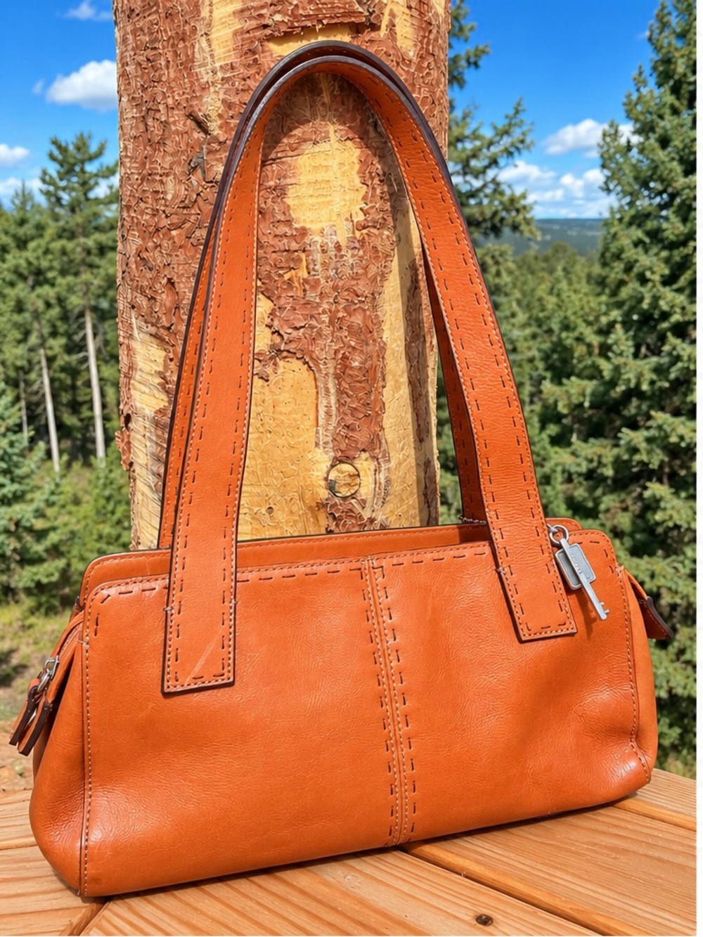 Vintage Fossil ZB9015 Cognac Leather Satchel- Like New Condition - Picture 3 of 16